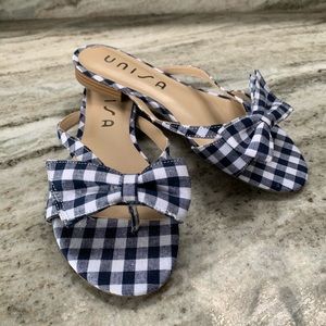 Navy Gingham Sandal with Bow on toe